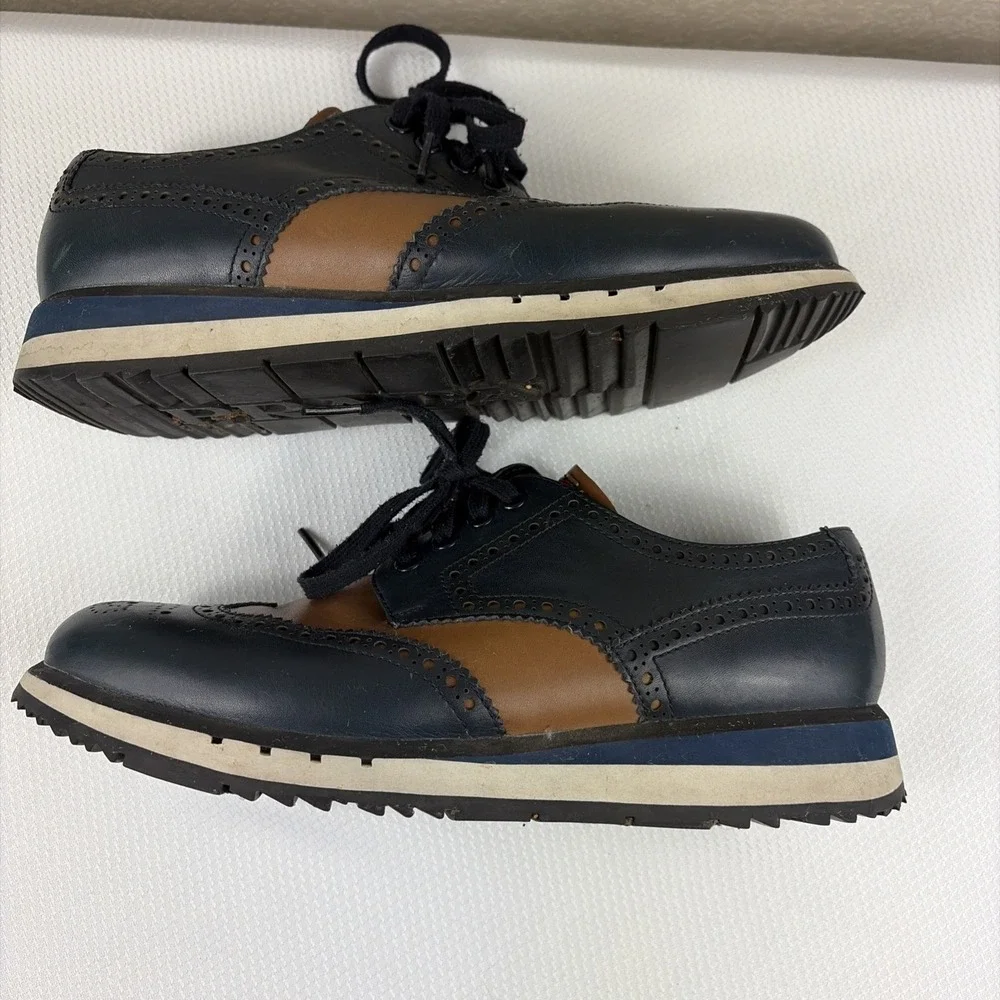 Prada Vit Montana derby calf leather platform sports Wing-Tip Brown Navy US 7.5